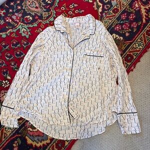 Victoria Secret White and Black Logo Print Pajama Top